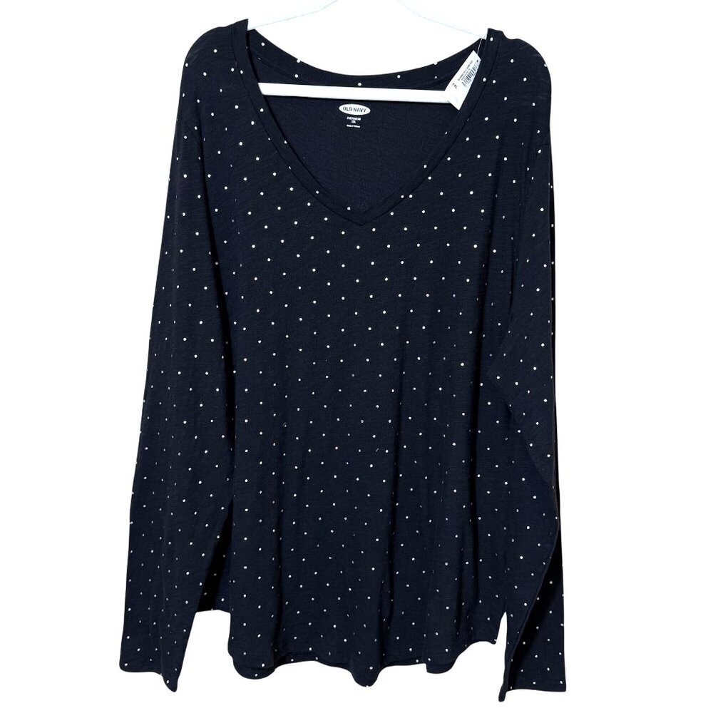 Old Navy EveryWear V-Neck Tunic Top Slub Black Glitter Polka Dots XXL‎